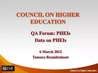 COUNCIL ON HIGHER EDUCATION