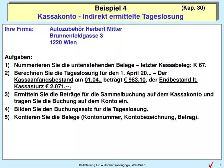 beispiel 4 kassakonto ind irekt ermittelte tageslosung