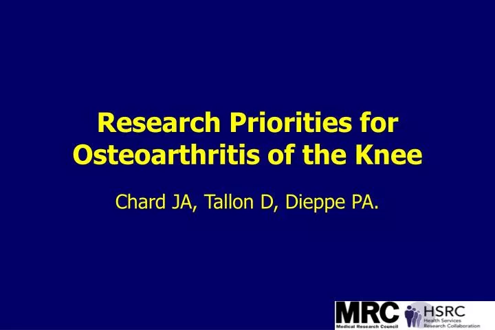 research priorities for osteoarthritis of the knee