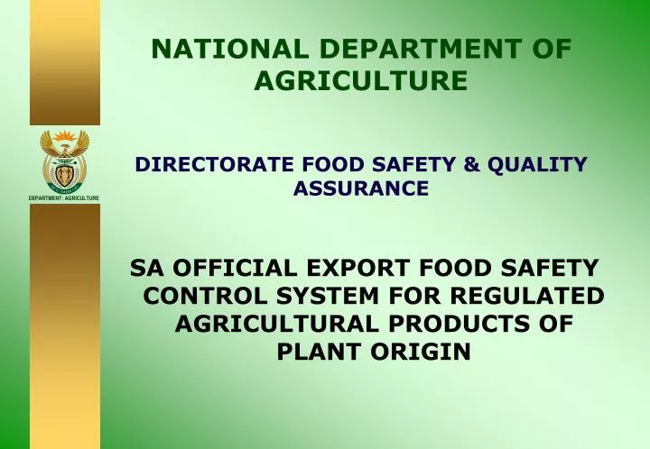 national department of agriculture directorate food safety quality assurance