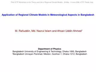 Application of Regional Climate Models in Meteorological Aspects in Bangladesh