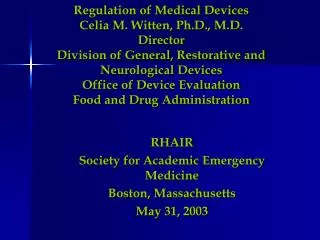 RHAIR Society for Academic Emergency Medicine Boston, Massachusetts May 31, 2003