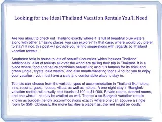 Looking for the Ideal Thailand Vacation Rentals You'll Need