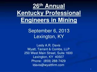 26 th Annual Kentucky Professional Engineers in Mining