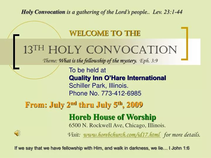 13 th holy convocation