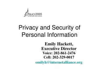 Privacy and Security of Personal Information