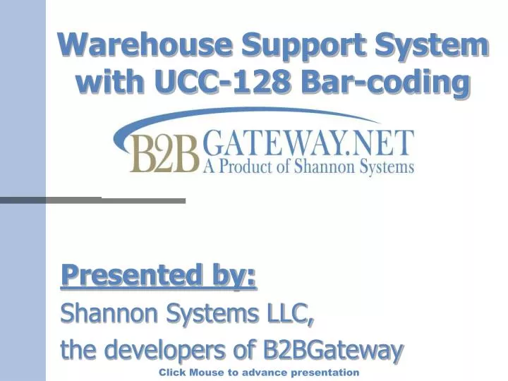 warehouse support system with ucc 128 bar coding