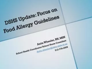 DSHS Update: Focus on Food Allergy Guidelines