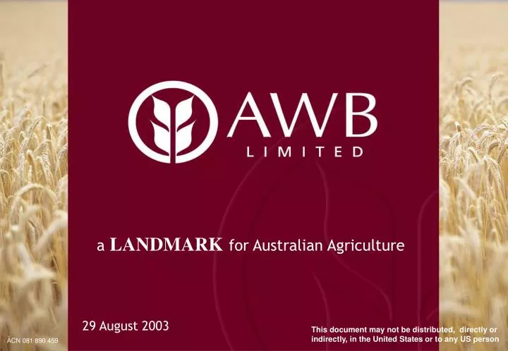 a landmark for australian agriculture