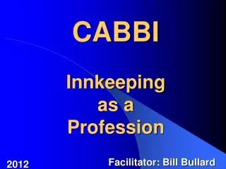 CABBI Innkeeping as a Profession