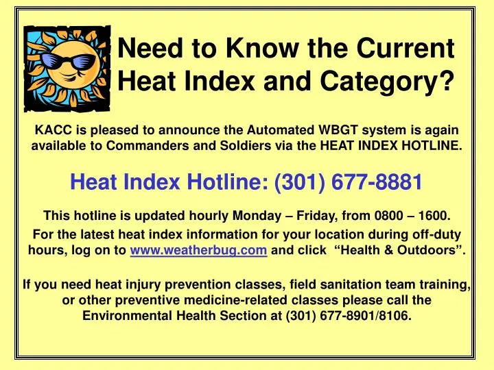 need to know the current heat index and category