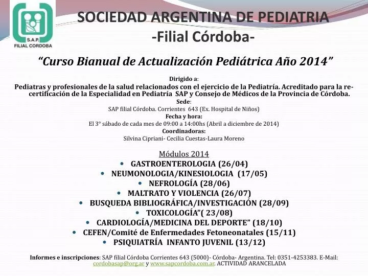 sociedad argentina de pediatria filial c rdoba