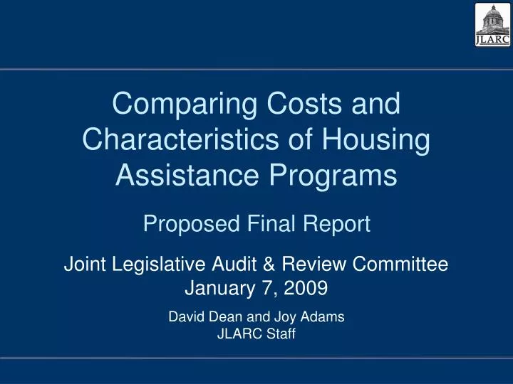 comparing costs and characteristics of housing assistance programs proposed final report