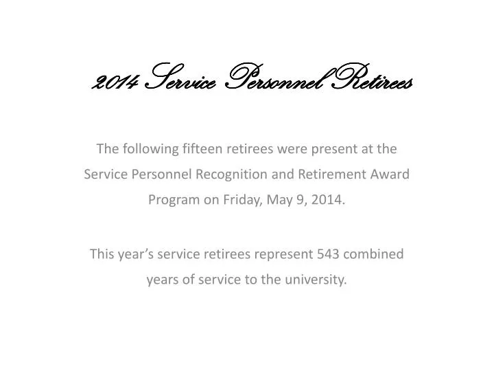 2014 service personnel retirees