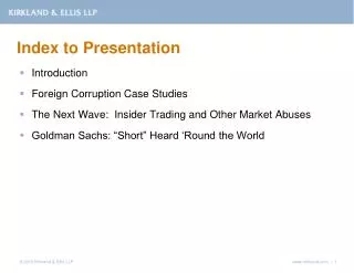 Index to Presentation