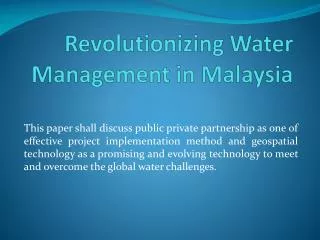 Revolutionizing Water Management in Malaysia