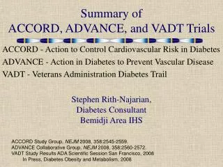 Summary of ACCORD, ADVANCE, and VADT Trials