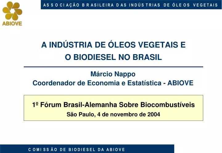 a ind stria de leos vegetais e o biodiesel no brasil