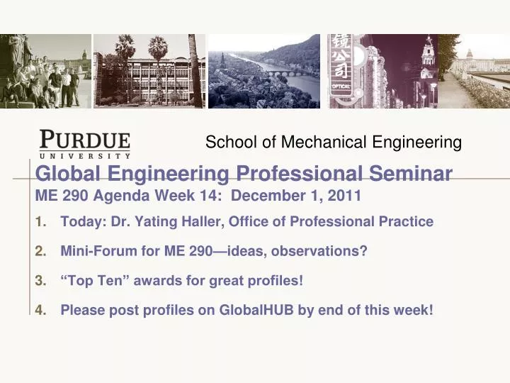 global engineering professional seminar me 290 agenda week 14 december 1 2011