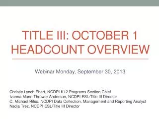 Title III: October 1 Headcount Overview