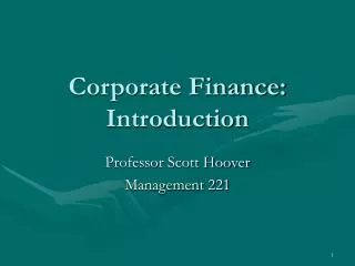 Corporate Finance: Introduction