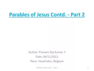 Parables of Jesus Contd. - Part 2