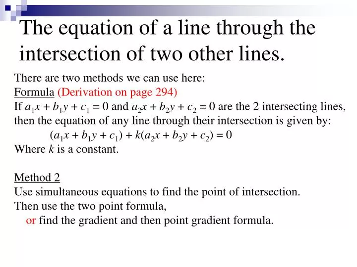 the equation of a line through the intersection of two other lines
