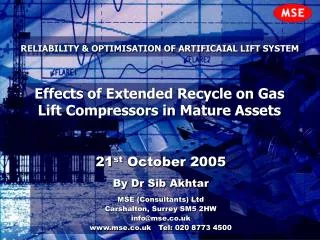 RELIABILITY &amp; OPTIMISATION OF ARTIFICAIAL LIFT SYSTEM