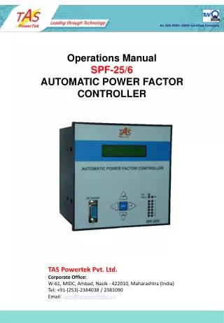 Operations Manual SPF-25/6 AUTOMATIC POWER FACTOR CONTROLLER
