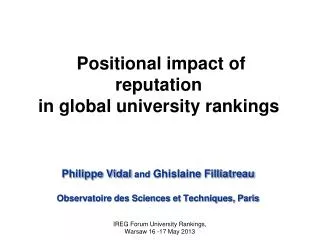 Positional impact of reputation in global university rankings