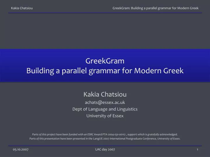 greekgram building a parallel grammar for modern greek