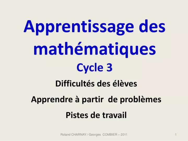 apprentissage des math matiques cycle 3