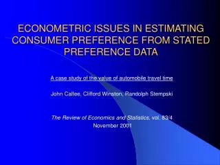 econometric issues in estimating consumer preference from stated preference data