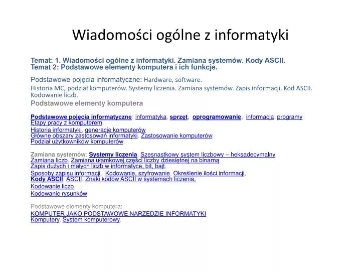 wiadomo ci og lne z informatyki