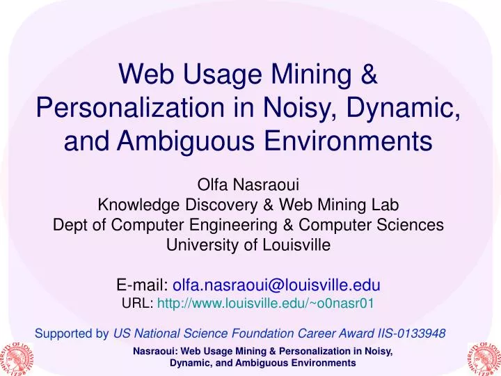 web usage mining personalization in noisy dynamic and ambiguous environments