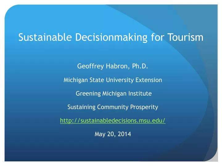 sustainable decisionmaking for tourism