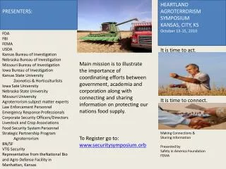 HEARTLAND AGROTERRORISM SYMPOSIUM KANSAS, CITY, KS October 13-15, 2010