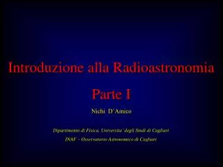 Introduzione alla Radioastronomia Parte I