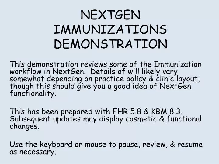 nextgen immunizations demonstration