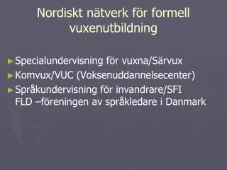 nordiskt n tverk f r formell vuxenutbildning