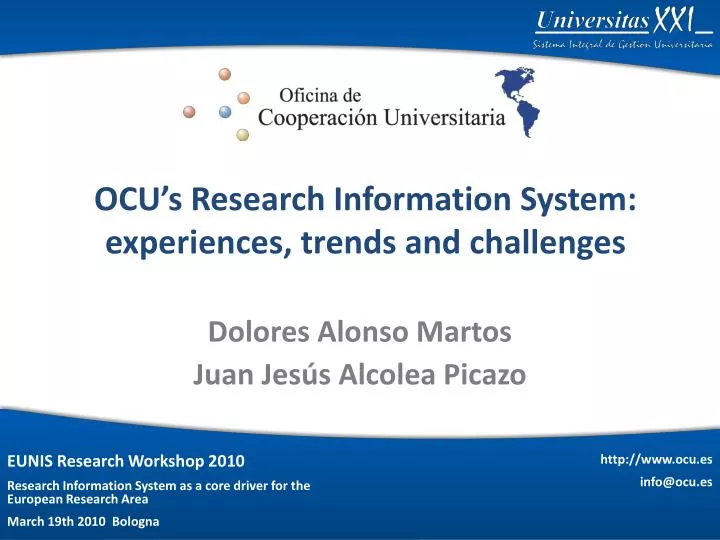 ocu s research information system experiences trends and challenges