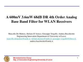 A 600mV 3.6mW 68dB DR 4th Order Analog Base Band Filter for WLAN Receivers