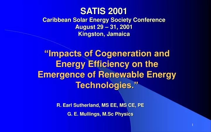 satis 2001 caribbean solar energy society conference august 29 31 2001 kingston jamaica