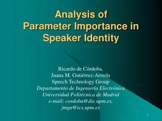 Analysis of Parameter Importance in Speaker Identity