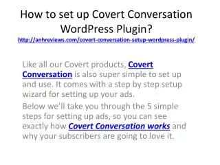 How to setup covert conversation WP plugin