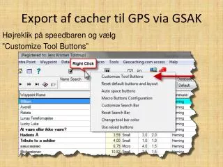 export af cacher til gps via gsak