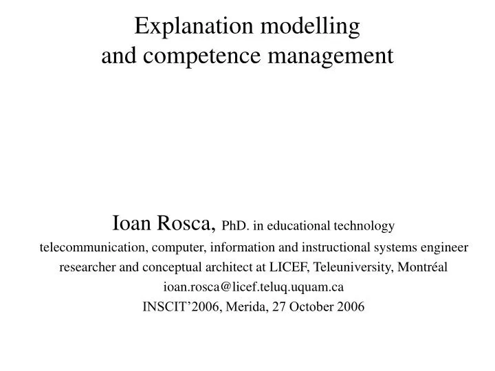 explanation modelling and competence management