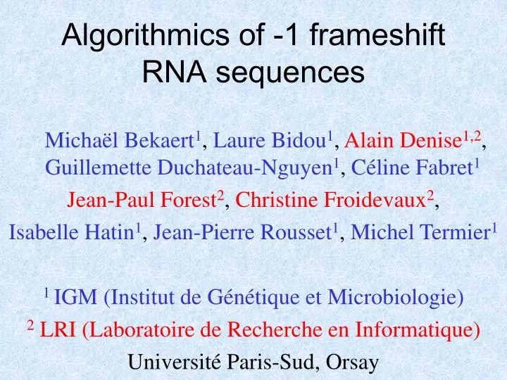 algorithmics of 1 frameshift rna sequences