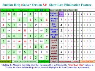 Sudoku-Help + Solver Version 3.0 - Show Last Elimination Feature