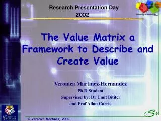 The Value Matrix a Framework to Describe and Create Value